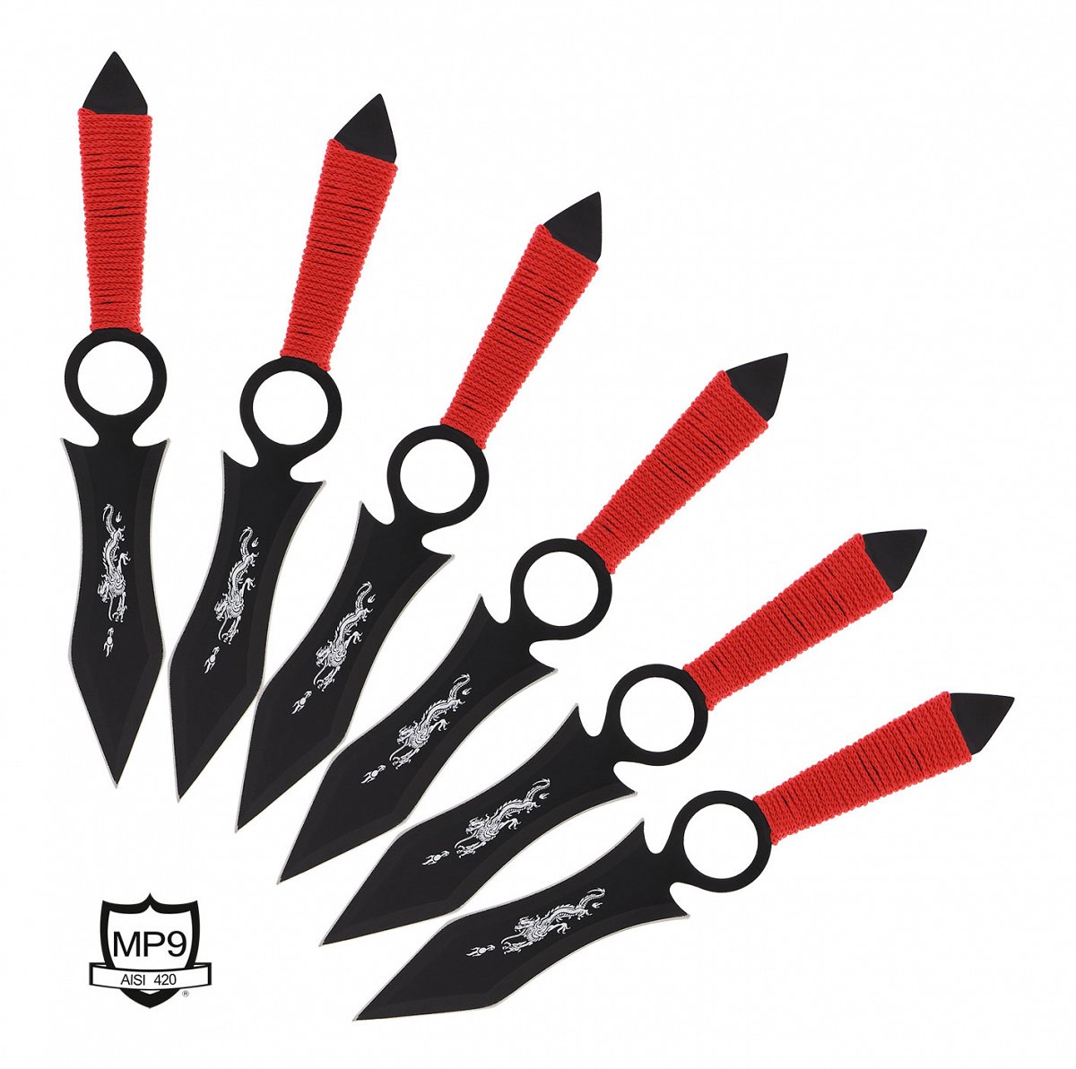 Set 6 Cutite de Colectie pentru Aruncat la tinta cu Manere Rosii si Husa de Prindere la Picior