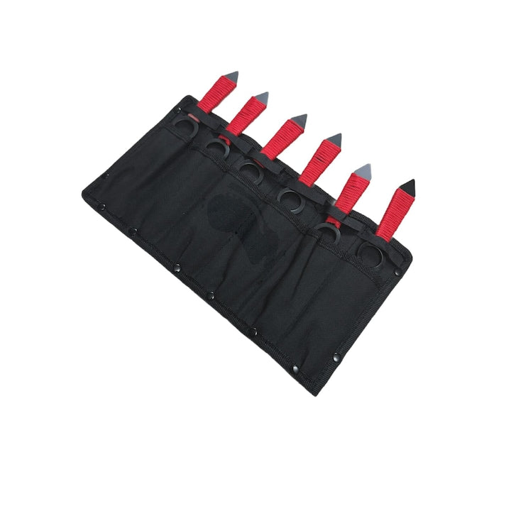 Set 6 Cutite de Colectie pentru Aruncat la tinta cu Manere Rosii si Husa de Prindere la Picior