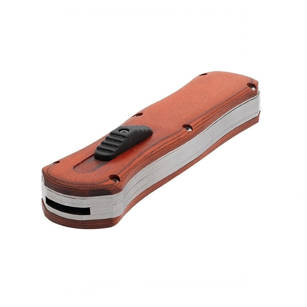 Briceag de Colectie automat Benchy maner: metal + placare lemn 22 cm cu husa si spargator geamuri
