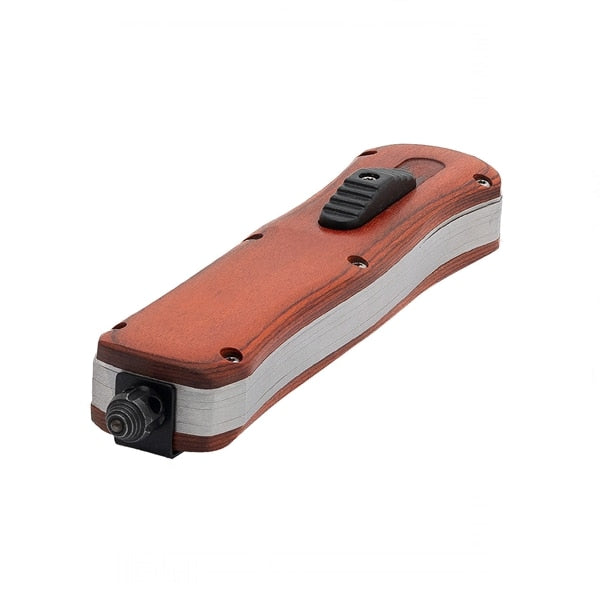 Briceag de Colectie automat Benchy maner: metal + placare lemn 22 cm cu husa si spargator geamuri