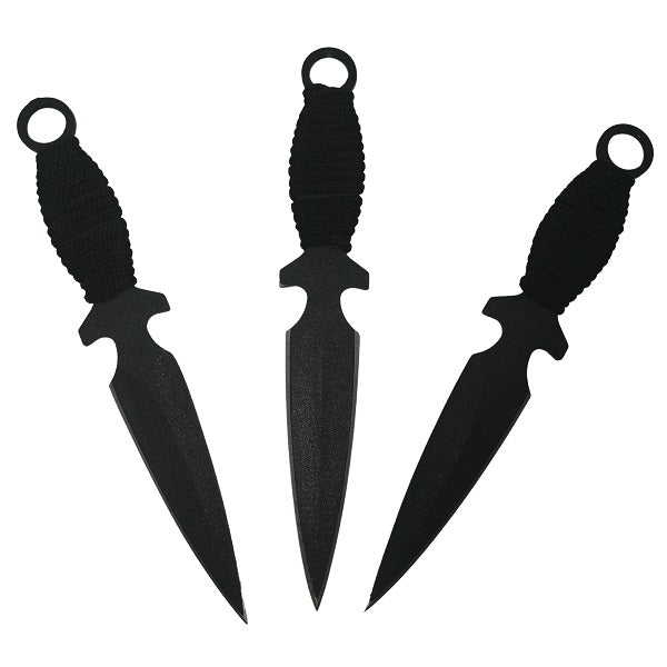 Set trei cutite de aruncat, Black otel inoxidabil, 18 cm, teaca piele inclus