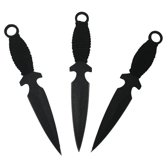 Set trei cutite de aruncat, Black otel inoxidabil, 18 cm, teaca piele inclus