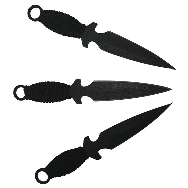 Set trei cutite de aruncat, Black otel inoxidabil, 18 cm, teaca piele inclus