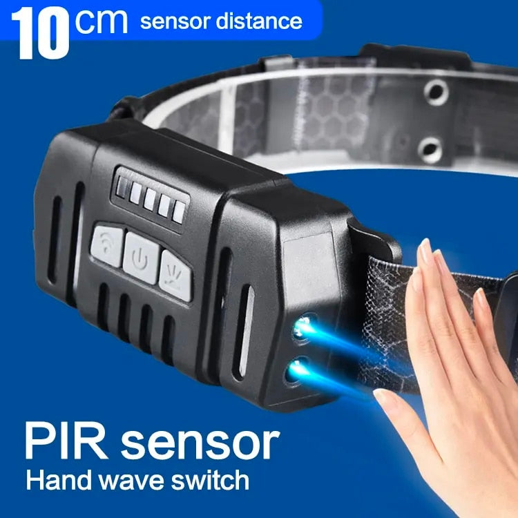 Lanterna frontala profesionala, multifunctionala 10 moduri iluminare, senzor miscare, incarcare USB