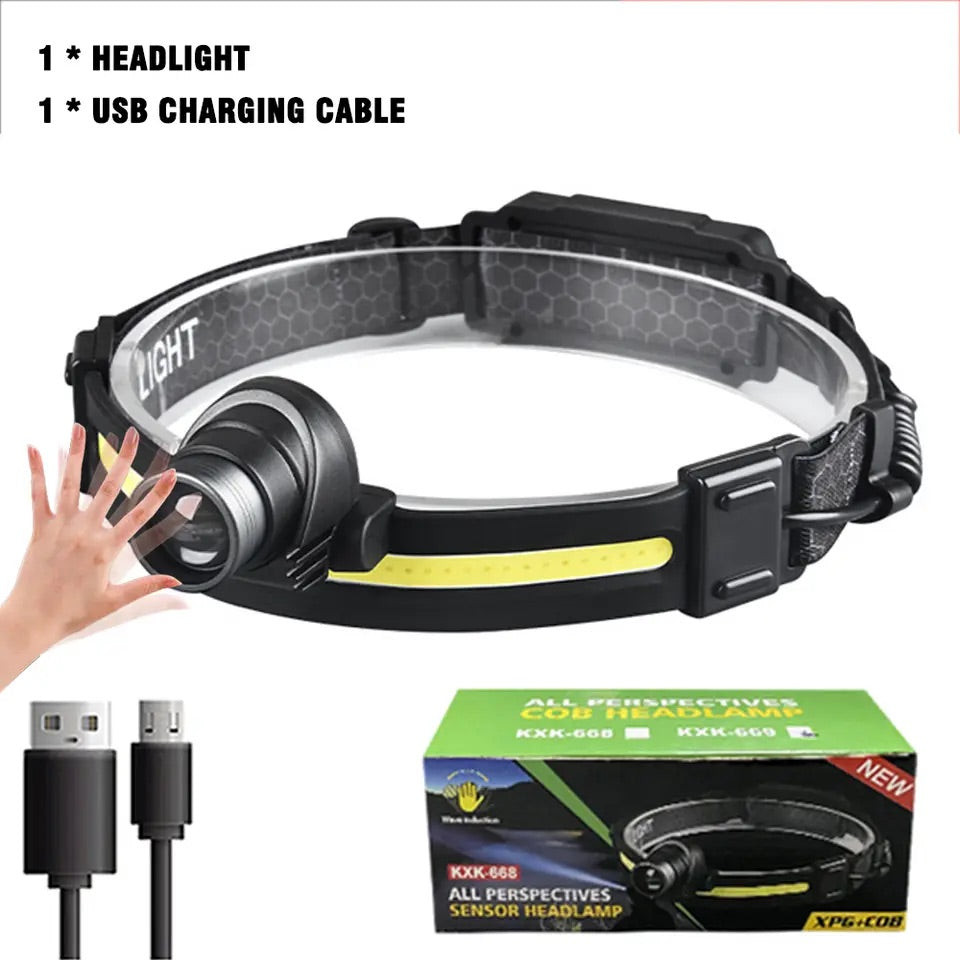 Lanterna frontala profesionala, multifunctionala 10 moduri iluminare, senzor miscare, incarcare USB