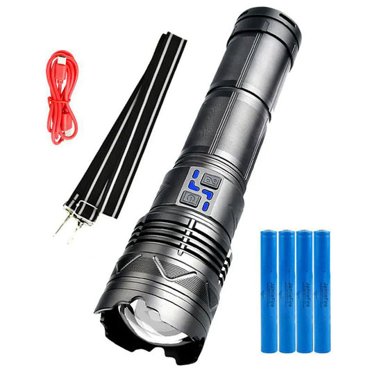 Lanterna Profesionala cu 4 acumulatori , LED 100W GT60 Incarcare USB  rază lungă de acțiune 1500 de metri