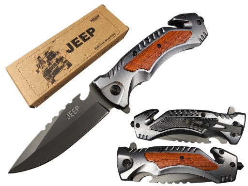 Briceag de Colectie JEEP, 22 cm, clema prindere la curea, desfacator sticla, taietor centuri si spargator geamuri