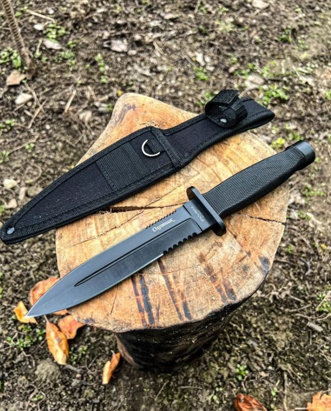 Cutit de Colectie  Rusesc cu dublu tais si lama zimtata, 29 cm, negru