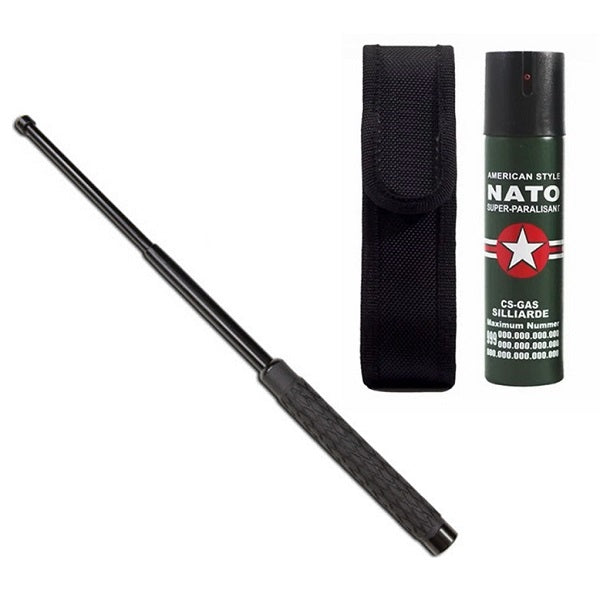 Kit pentru Autoaparare format din Baston Profesional telescopic si Spray nato 60 ml + Husa