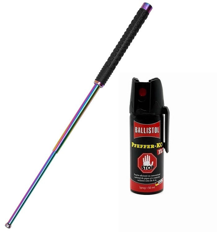 Kit Autoaparare format din Baston telescopic profesional 64 cm din 3 segmenti si Spray KO 50 ML BalisongJet