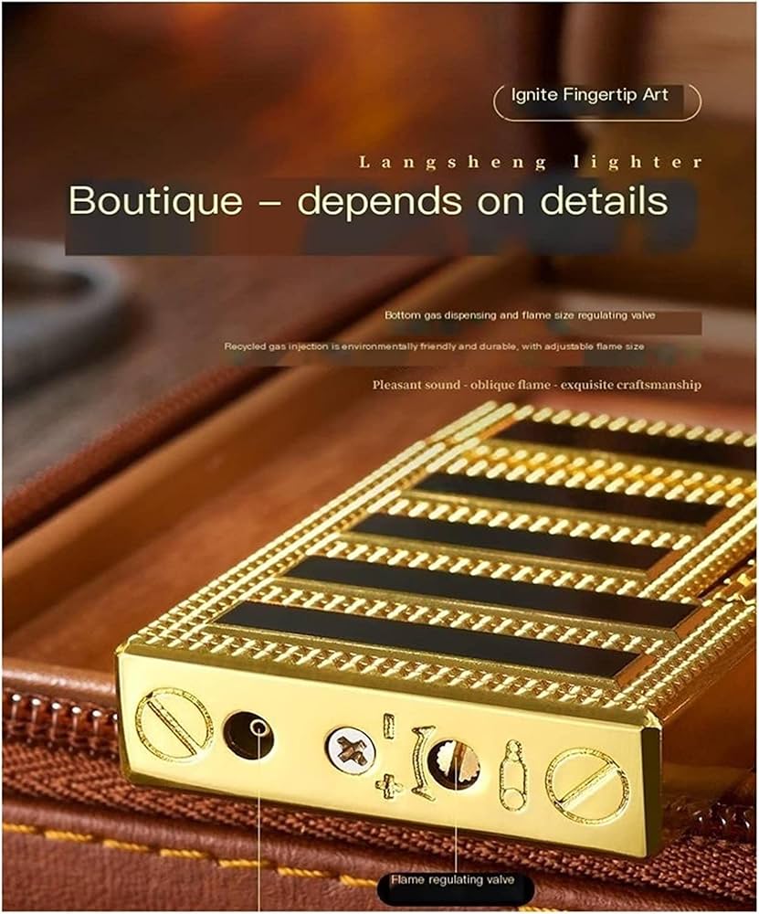 Bricheta metalica Black & Gold  reincarcabila cu gaz cu aprindere pe piatra lateral