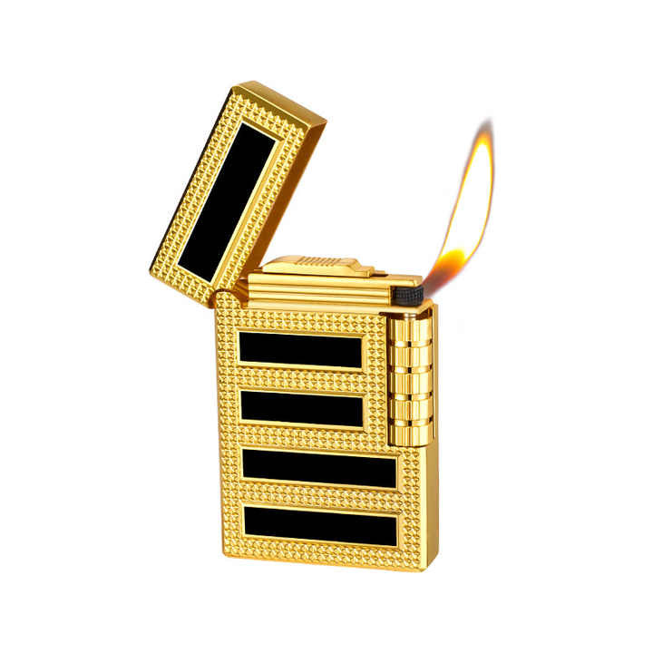 Bricheta metalica Black & Gold  reincarcabila cu gaz cu aprindere pe piatra lateral
