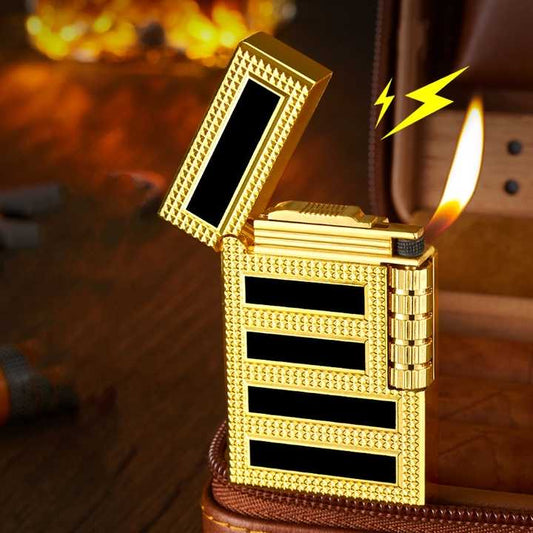 Bricheta metalica Black & Gold  reincarcabila cu gaz cu aprindere pe piatra lateral