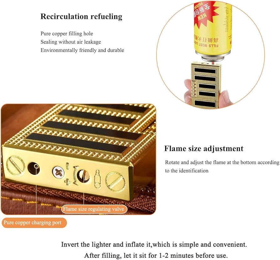Bricheta metalica Black & Gold  reincarcabila cu gaz cu aprindere pe piatra lateral