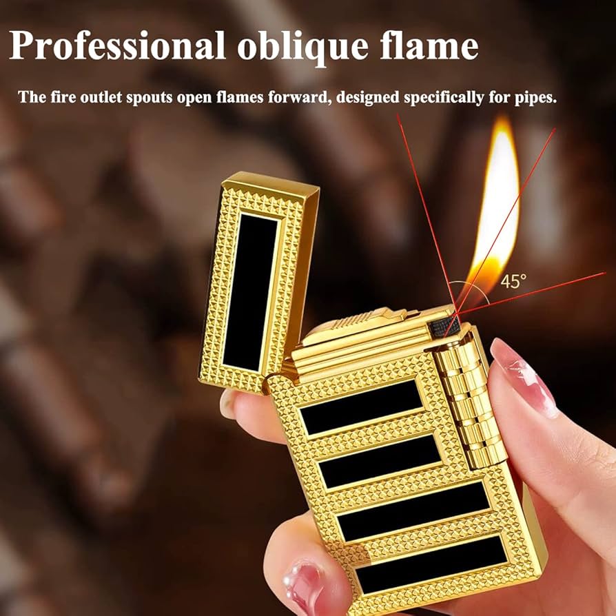 Bricheta metalica Black & Gold  reincarcabila cu gaz cu aprindere pe piatra lateral