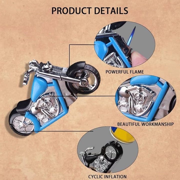 Bricheta de buzunar tip Motocicleta cu Led, antivint reincarcabila cu gaz BLUE