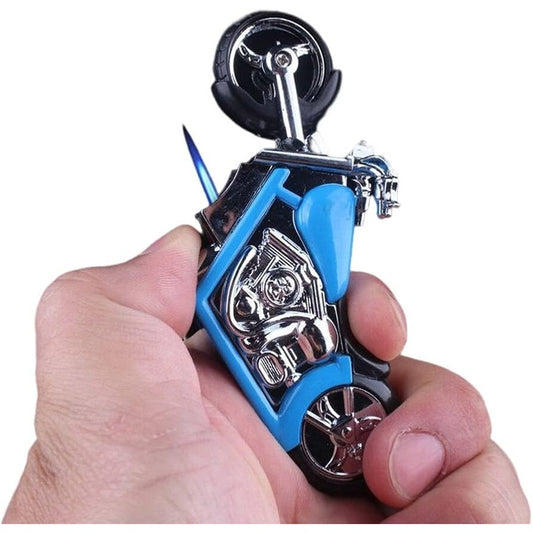 Bricheta de buzunar tip Motocicleta cu Led, antivint reincarcabila cu gaz BLUE