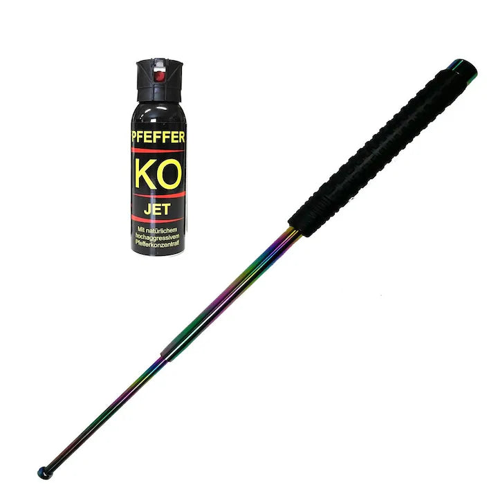 Kit Autoaparare format din Baston telescopic profesional 65 cm din 3 segmenti si Spray KO Jet 100ml