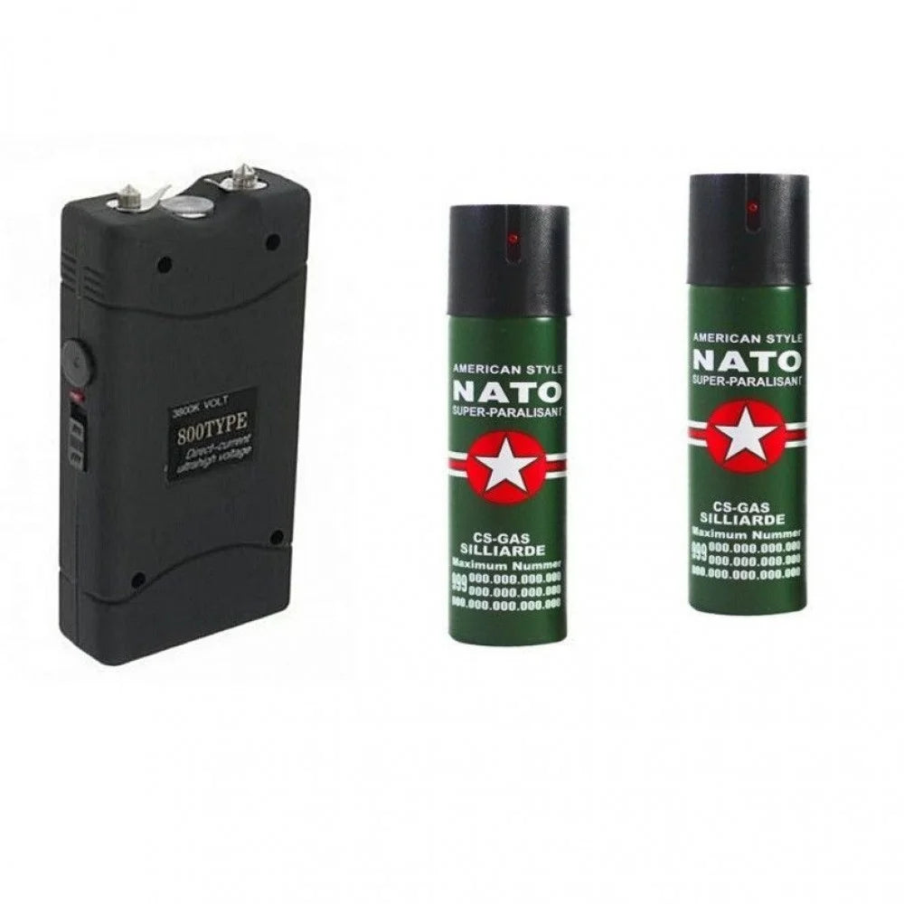Kit Autoaparare format din Electrosoc TW-800 si 2 spray paralizant nato 60 ml