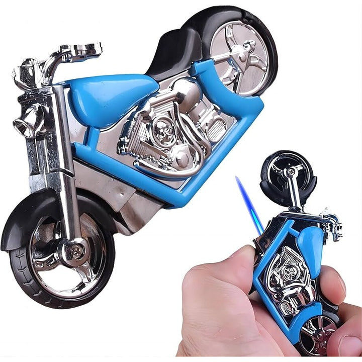 Bricheta de buzunar tip Motocicleta cu Led, antivint reincarcabila cu gaz BLUE