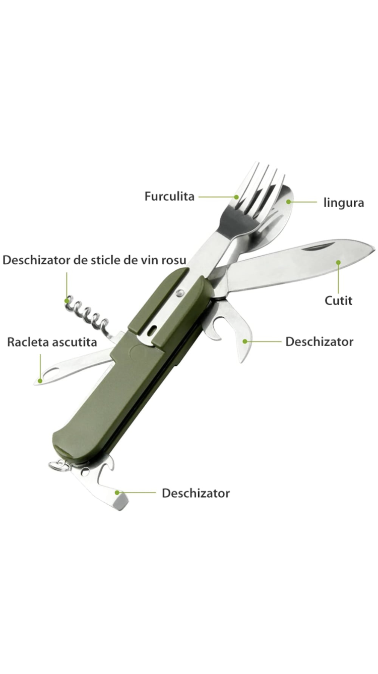 Briceag multifunctional,7 in 1 Portabil cu husa Verde pentru Caming si Drumetii
