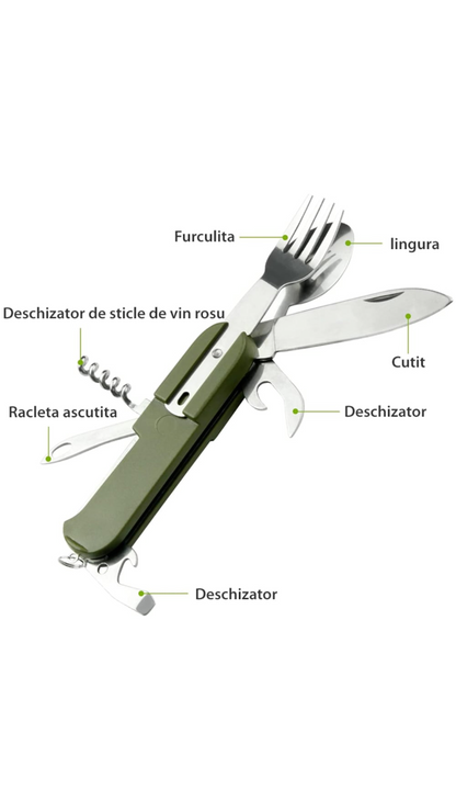 Briceag multifunctional,7 in 1 Portabil cu husa Verde pentru Caming si Drumetii