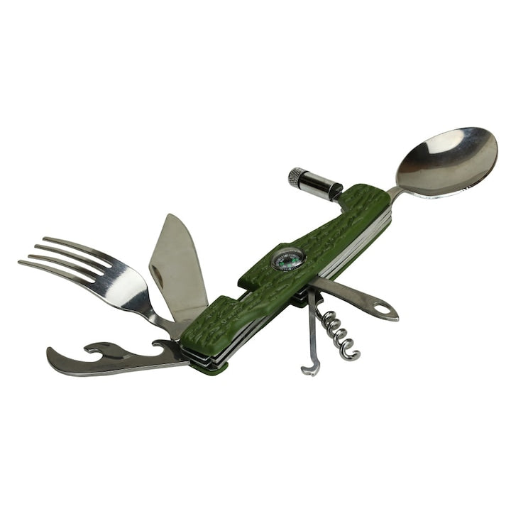 Briceag Multifunctional 9 in 1 pentru camping si drumetii + husa cu prindere curea