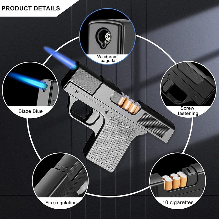 Tabachera tip Pistol antivant cu depozitare 10 tigari scurte