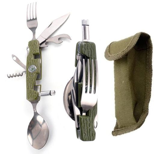 Briceag Multifunctional 9 in 1 pentru camping si drumetii + husa cu prindere curea