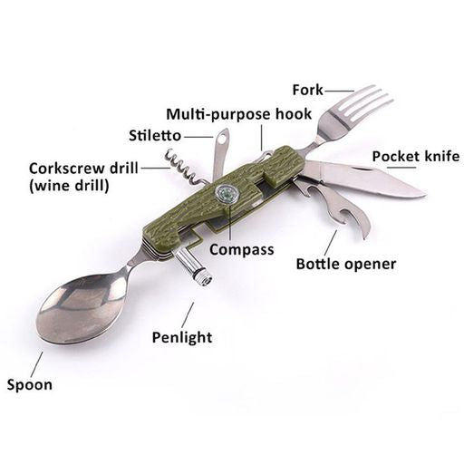 Briceag Multifunctional 9 in 1 pentru camping si drumetii + husa cu prindere curea