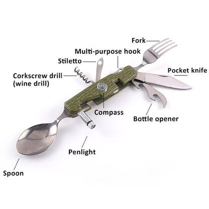 Briceag Multifunctional 9 in 1 pentru camping si drumetii + husa cu prindere curea