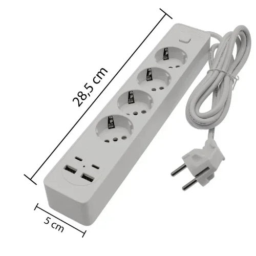 Prelungitor 3 in 1 Jortan ,2m lungime, 4 prize, 2 port-uri USB, 2 port-uri USB-C