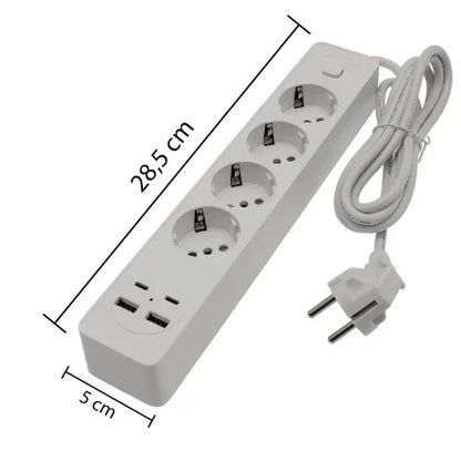 Prelungitor 3 in 1 Jortan ,2m lungime, 4 prize, 2 port-uri USB, 2 port-uri USB-C