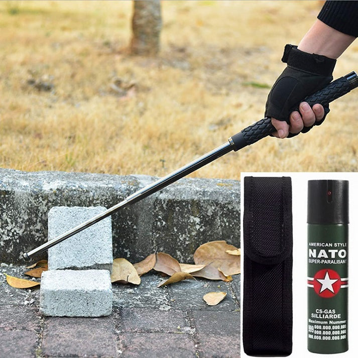 Kit pentru Autoaparare format din Baston Profesional telescopic si Spray nato 60 ml + Husa