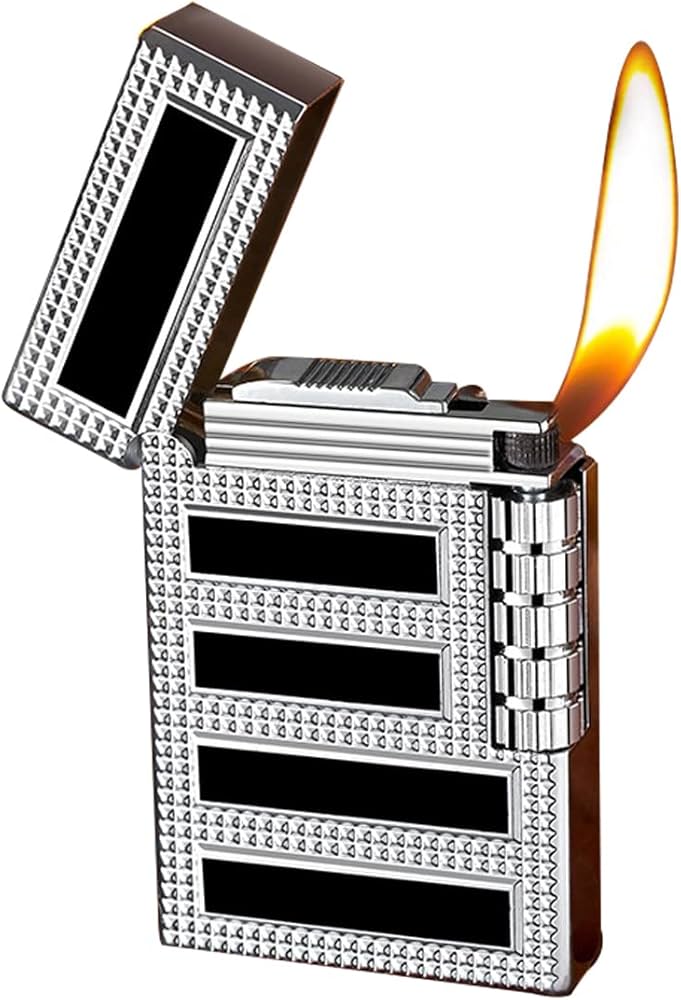 Bricheta metalica Black & Silver  reincarcabila cu gaz cu aprindere pe piatra lateral
