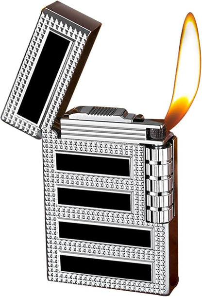 Bricheta metalica Black & Silver  reincarcabila cu gaz cu aprindere pe piatra lateral