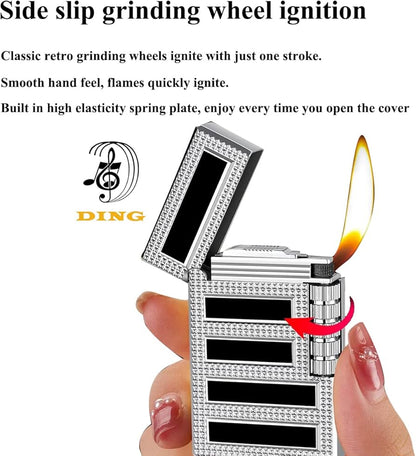 Bricheta metalica Black & Silver  reincarcabila cu gaz cu aprindere pe piatra lateral