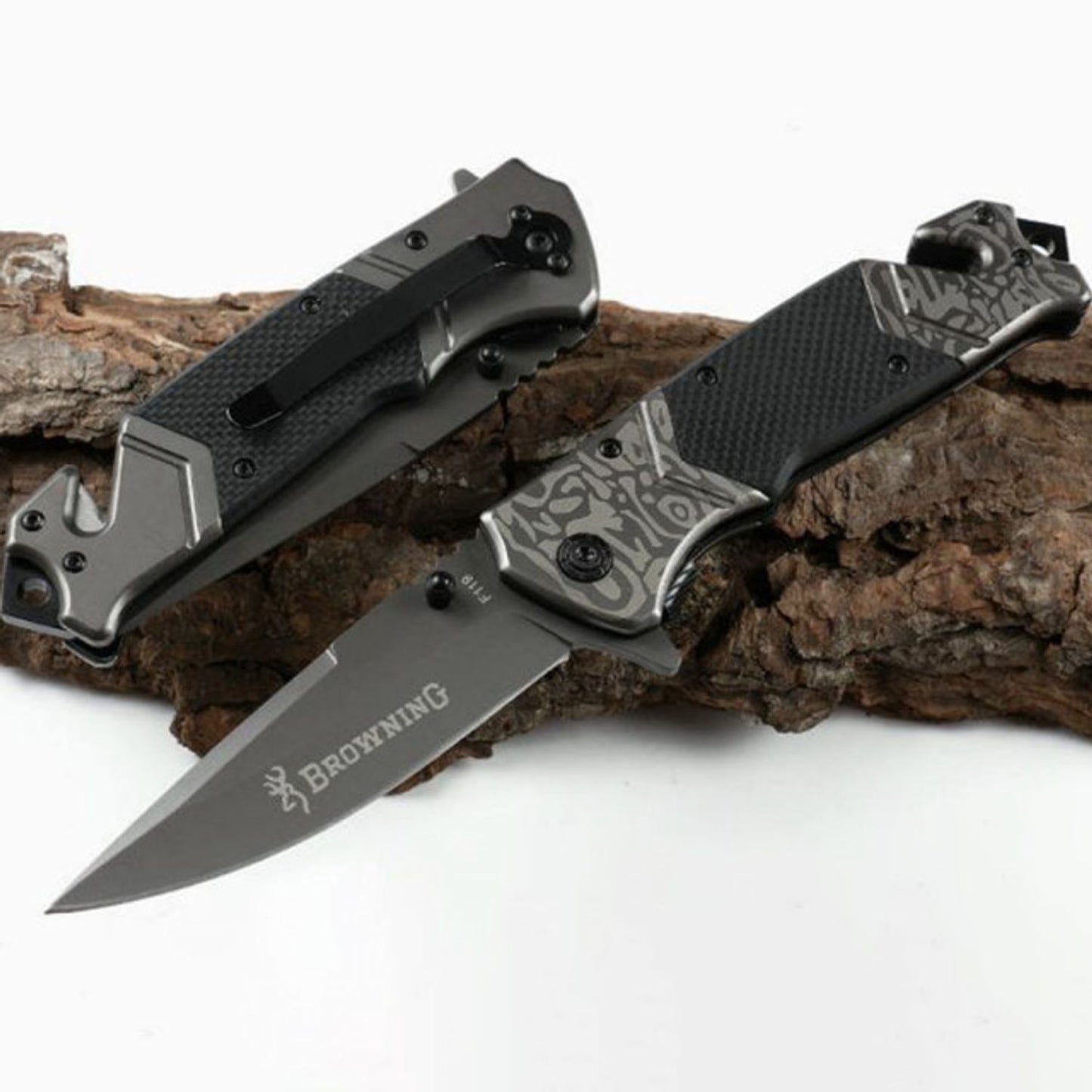 Briceag de Colectie Forest cu dispozitiv de taiat centuri, si spart geamuri  22 cm, negru