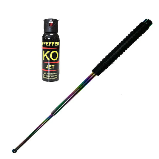 Kit Autoaparare format din Baston telescopic profesional 65 cm din 3 segmenti si Spray KO Jet 100ml
