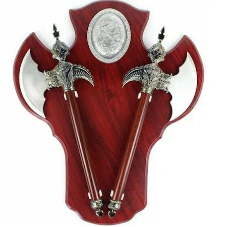 Set 2 Topoare Decorative de Tip Panoplie cu Prindere pe Perete